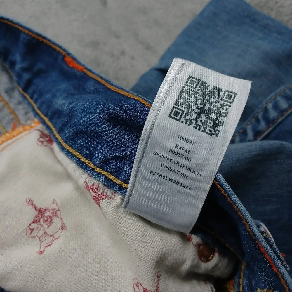 True Religion Jeans Mens 33 Blue Denim Skinny Old Multi Wheat Preppy